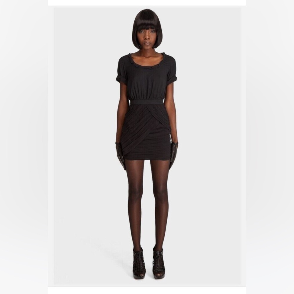 DVF Diane Von Furstenberg CELIA Black Short Sleeve Ruched Dress, 2
